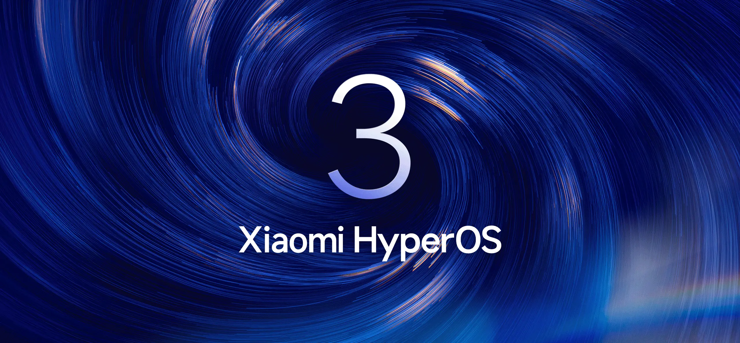 Grafika systemu Xiaomi HyperOS z numerem 3 na niebieskim tle