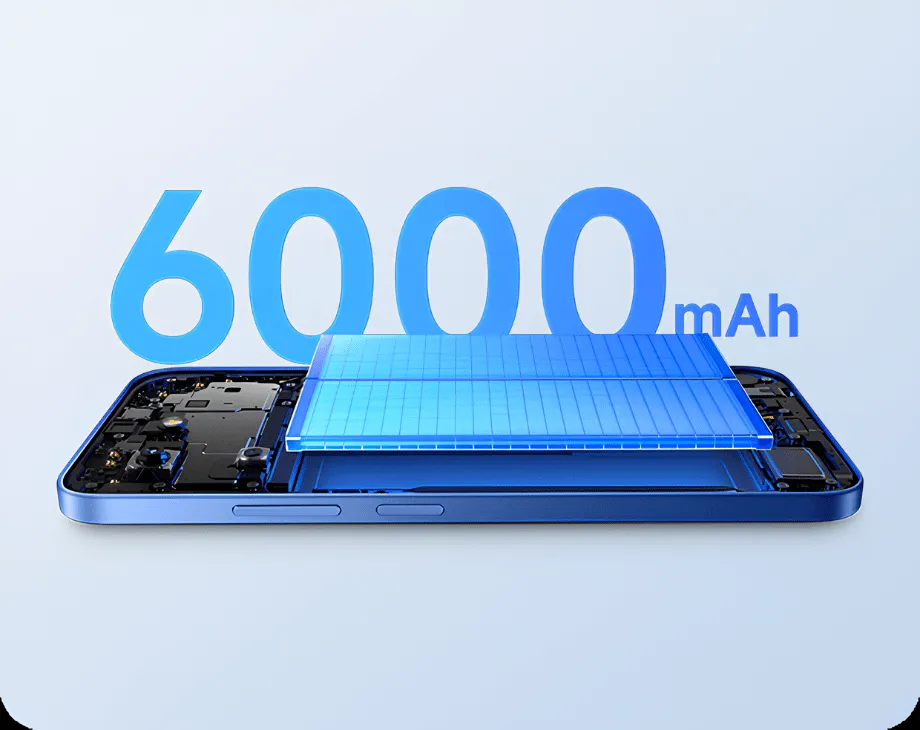 Niebieski smartfon z widocznym napisem 6000mah