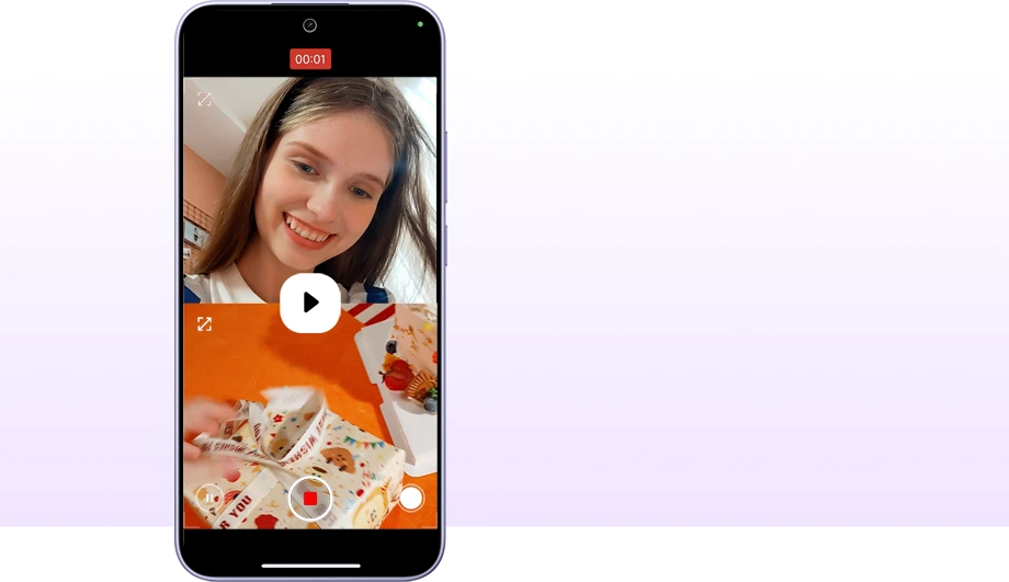 Ekran REDMI Note 17 5G podczas nagrywania wideo z jednoczesnym użyciem przedniej i tylnej kamery
