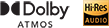 Logo technologii Dolby Atmos i Hi-Res Audio