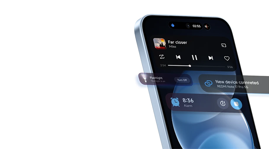 Ekran REDMI Note 17 Pro 5G z panelem sterowania muzyką i powiadomieniami systemowymi