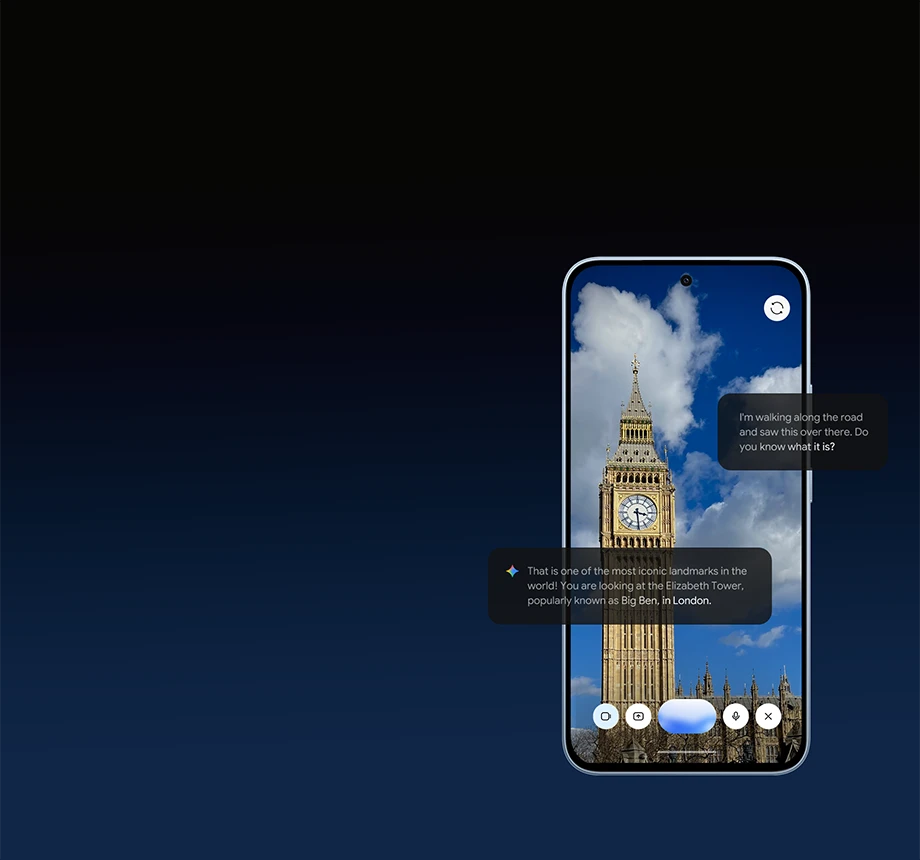 Smartfon z widokiem Big Bena i funkcją rozpoznawania obiektów wspomaganą przez AI