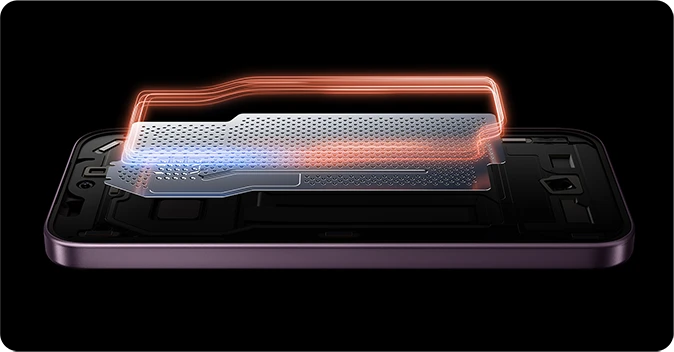 Wnętrze smartfona Xiaomi z systemem odprowadzania ciepła przedstawionym graficznie