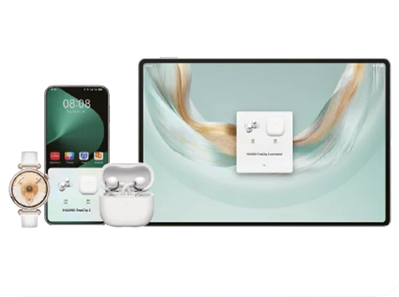 Słuchawki Huawei FreeClip połączone jednocześnie ze smartfonem i tabletem