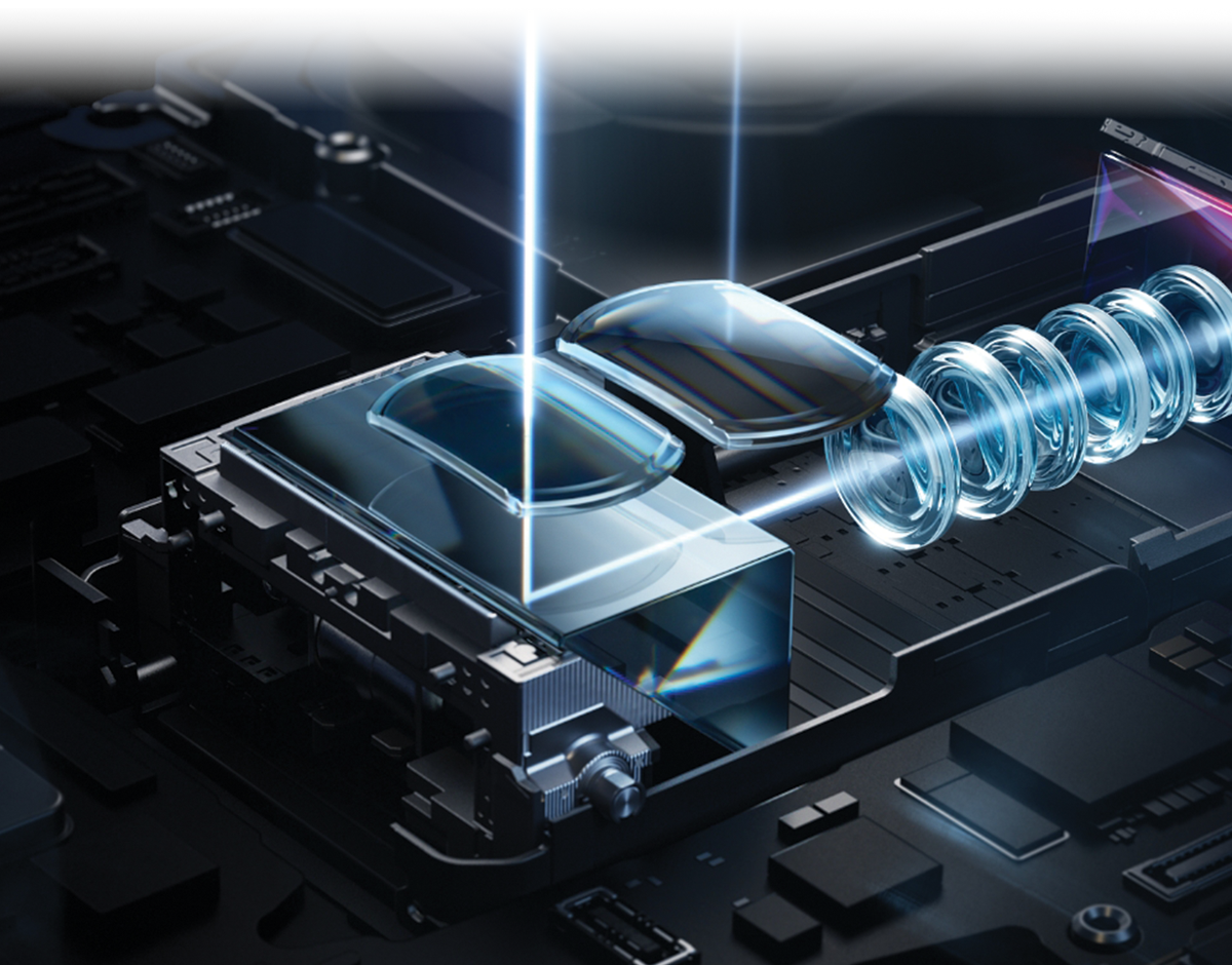 Schemat działania podwójnego teleobiektywu ze zmienną ogniskową w smartfonie Huawei.