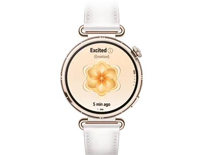 Smartwatch HUAWEI Watch GT 6 z białym paskiem prezentujący funkcję monitorowania samopoczucia i emocji.