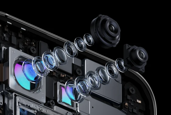 Rozłożona wizualizacja modułu teleobiektywu 200 MP z elementami optycznymi