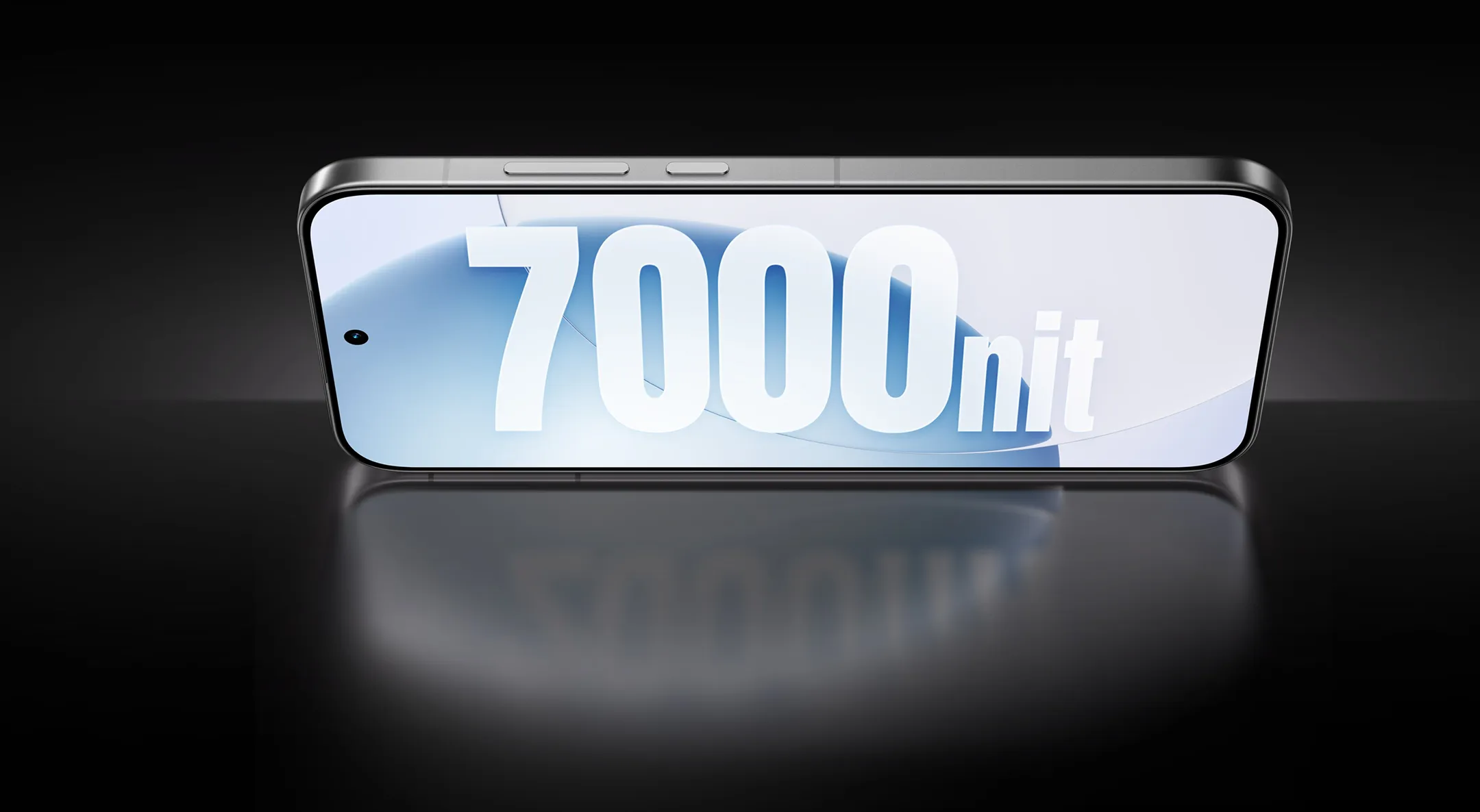 smartfon realme GT 8 Pro z ekranem skierowanym lekko w dół wyświetlający grafikę z napisem 7000 nitów
