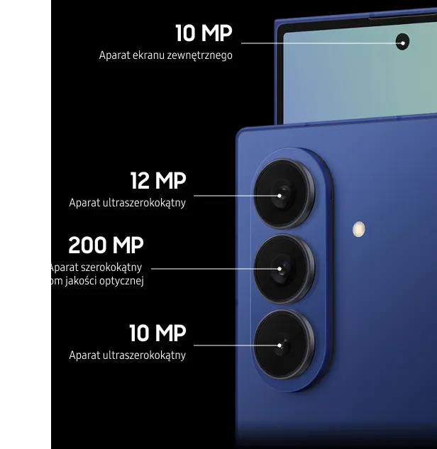 Galaxy Z Fold7 - aparat główny 200MP, aparat ultraszerokokątny 12MP, aparat selfie 10MP