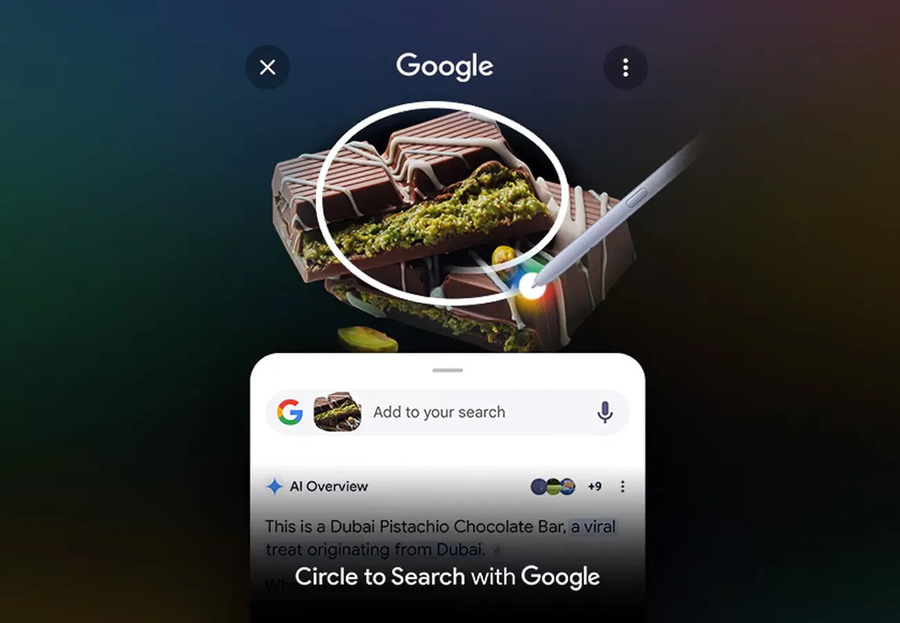Ekran smartfona z funkcją Circle to Search od Google — użytkownik zakreśla palcem element na zdjęciu w celu wyszukania informacji.
