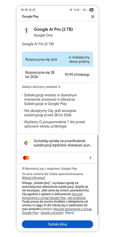 po skończeniu darmowego okresu możesz łatwo przedłużyć subskrypcję