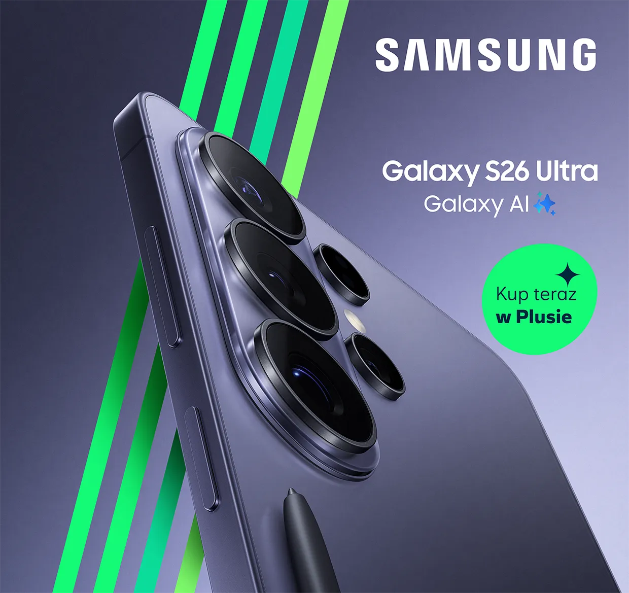 Samsung Galaxy S26 Ultra na ciemnym tle