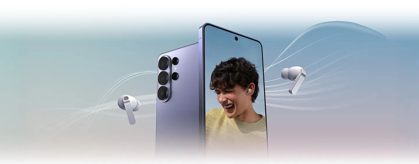 Smartfon Galaxy ze słuchawkami Buds połączonymi bezprzewodowo