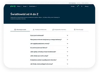 Na stronie znajdziesz takie informacje jak Czym jest światłowód, Jak wygląda podpisanie umowy i Co zawiera pierwsza faktura